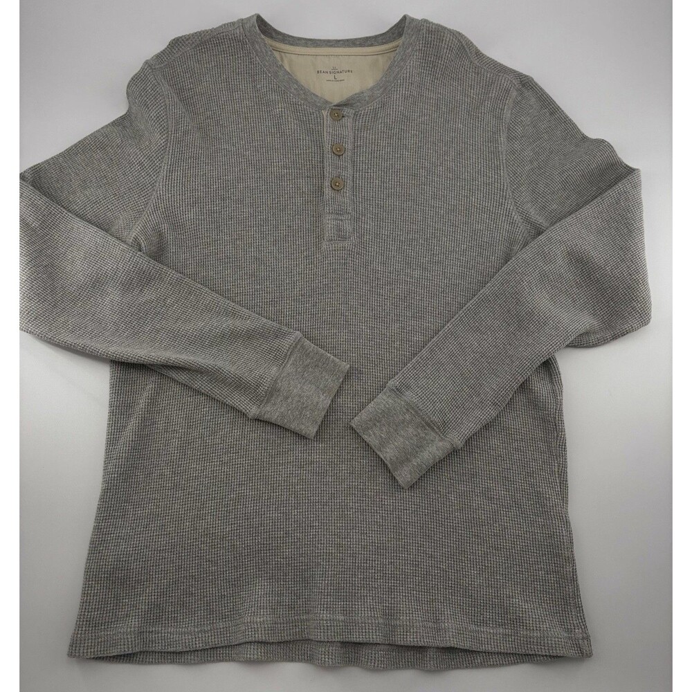 LL Bean Signature Slim Fit Waffle Crewneck Men’s L Gray Heather Thermal Top